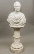 A 19th century carved marble bust Carved as a male figure in the Roman style;