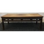 A 19th century Chinese elm low table The cleated rectangular top above the pierced frieze,