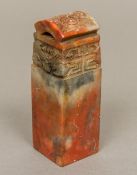 A Chinese carved soapstone seal