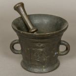 A 17th century bronze twin handled morta