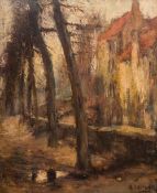 CONTINENTAL SCHOOL (late 19th/early 20th century) House by a Tree Lined Waterway Oil on canvas,