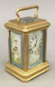 A Sevres style miniature carriage clock