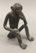 A 19th century Indian bronze figure of a monkey