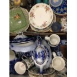 Two boxes of decorative ceramics including Portmeirion, Mason's, flow blue and white, etc.