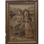 A pair of Continental needlework tapestry pictures depicting figures in rural scenes