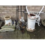 A quantity of garden items, including chimney pots, etc.