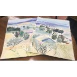 LIZ KEYWORTH (Modern British), Valley I and Valley II, watercolours, signed,