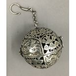 A Chinese silver ball censer