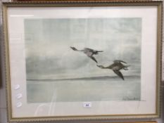 LEON DANCHIN (1887-1939), French, Ducks in Flight, limited edition aquatint etching,