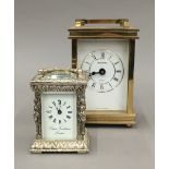 A modern silvered cased Frodsham miniature carriage clock and another larger carriage clock