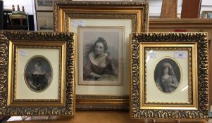 Three gilt framed decorative fashion prints