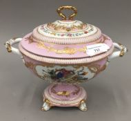 A Sevres style pink ground tureen