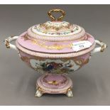 A Sevres style pink ground tureen