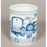 A Chinese blue and white porcelain brush pot Of circular section,