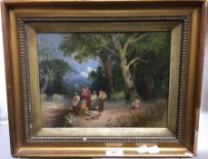 Attributed to JOSEPH HOLLOR, Figures in a Wooded Landscape, oil on board,