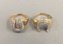 Two gold horseshoe rings