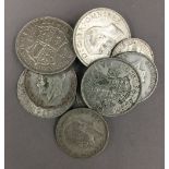 A bag of various silver coins