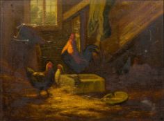 JOHAN LODEWIJK VAN LEEMPUTTEN (1840-1910) Belgian Chickens in a Barn Oil on panel,
