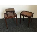 A small oak stool and two side tables