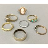 Seven various gold rings (20.