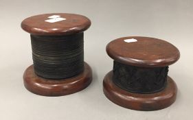 Two vintage ribbon spools