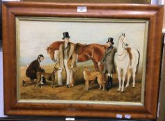 Huntsmen with Mounts, Dogs and Groom, oil on board,