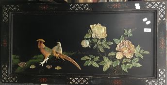 A Chinese hardstone inset chinoiserie decorated folding coffee table