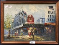 Parisian Scene, Moulin Rouge, oil on board,