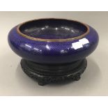 A 19th century Chinese cloisonne vivid blue crocus bowl, traces of gilding,