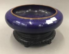 A 19th century Chinese cloisonne vivid blue crocus bowl, traces of gilding,