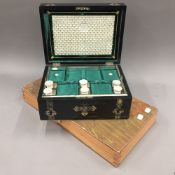 A mother-of-pearl inlaid coromandel work box, part fitted,