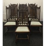 A set of ten early 20th century oak high back barley twist dining chairs
