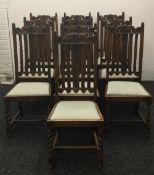 A set of ten early 20th century oak high back barley twist dining chairs