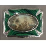 An 800 silver and silver gilt simulated malachite and oval miniature inset snuff box (87 grammes