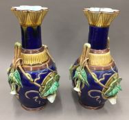 A pair of Sarreguemines Majolica vases