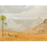 F COETZEE (20th century) South African Table Mountain in an Arid Landscape Oil on board, signed,