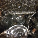 A quantity of silver plated ware and a quantity of sterling silver mounted glass coasters