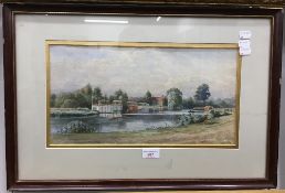 J BIRKETT, Houseboats at Laleham, River Thames, watercolour, signed and titled,