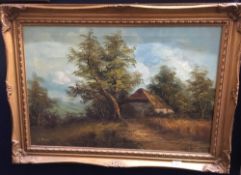 Rural Scene, a decorative oil on canvas in a gilt frame,