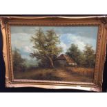 Rural Scene, a decorative oil on canvas in a gilt frame,