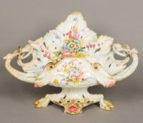 A large 19th century Le Nove faience pottery centre piece, of scrolling leaf form,