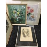GROVES, Still Life, watercolour, together with a print After KNUT OLSEN, etc.