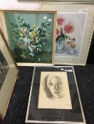 GROVES, Still Life, watercolour, together with a print After KNUT OLSEN, etc.