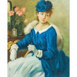 DECORATIVE SCHOOL (20th century) Portrait of a Lady in Blue Oil on canvas, framed. 40 x 50 cm.