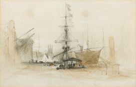Attributed to THOMAS LEESON ROWBOTHAM (1782-1853) British Birkenhead Docks Pencil and watercolour,