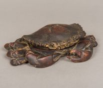 A Chinese pottery brush wash and cover, modelled as a crab. 19 cm wide.