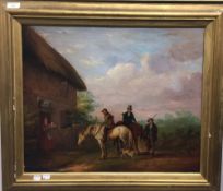 Huntsmen and Horses Taking Refreshments Outside a Rural Tavern, oil on canvas,