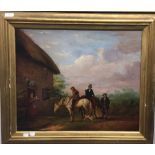 Huntsmen and Horses Taking Refreshments Outside a Rural Tavern, oil on canvas,