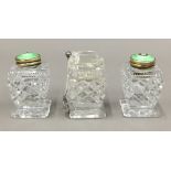 A pair of Norwegian silver and enamel cut glass salts and peppers and mustard en-suite