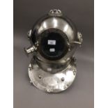 A chrome model divers helmet